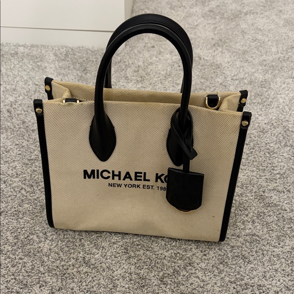 Michael Kors Beige Canvas Tote with Black Trim